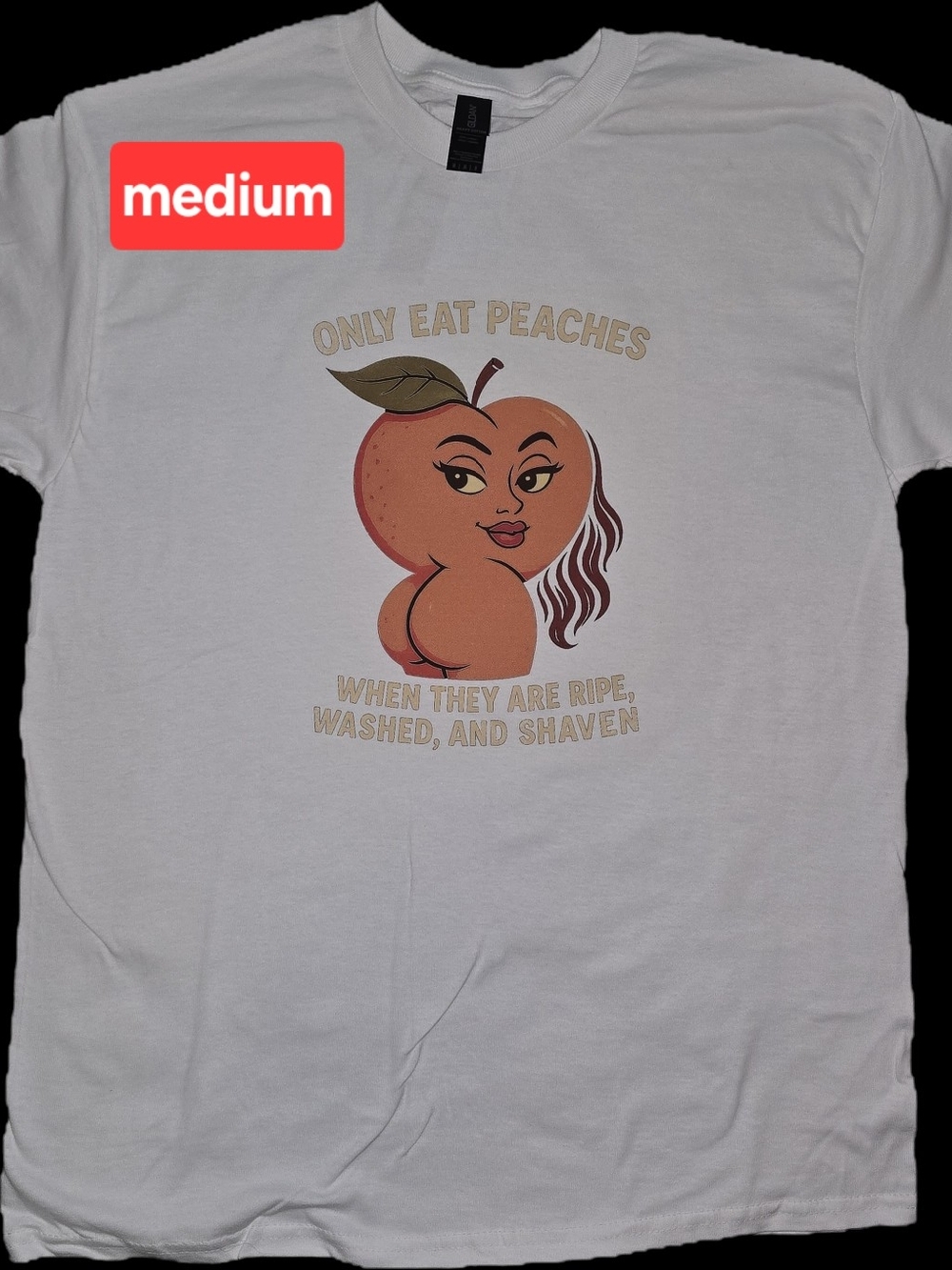 White Graphic Peach Tee - Playful Fruit Design